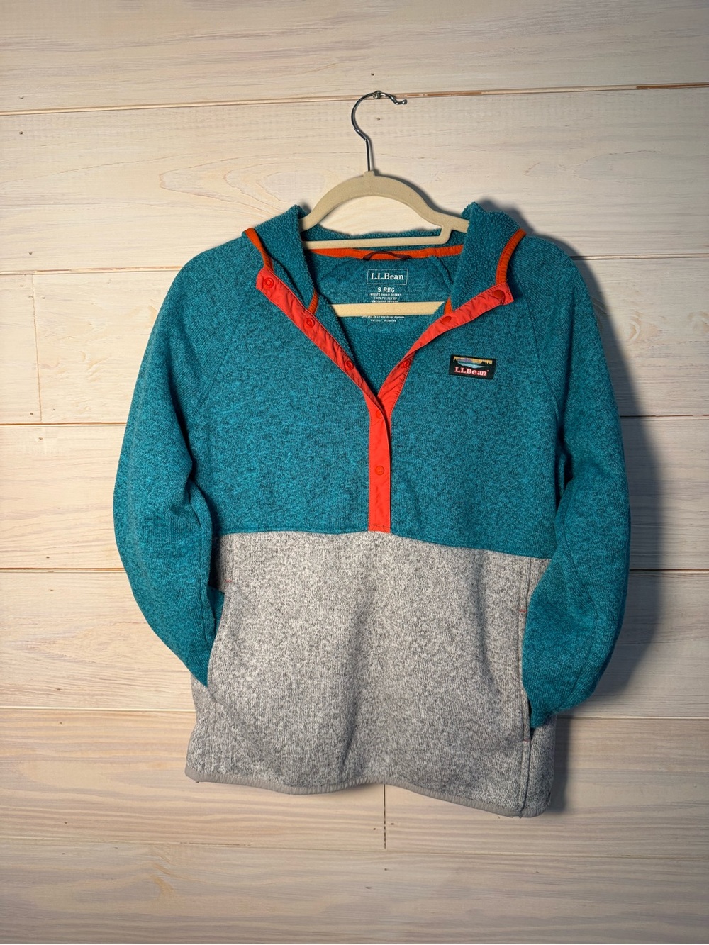 Women's L. L. BEAN Teal & Orange 1/4 Snap Hoodie Size Small Colorblock Cozy